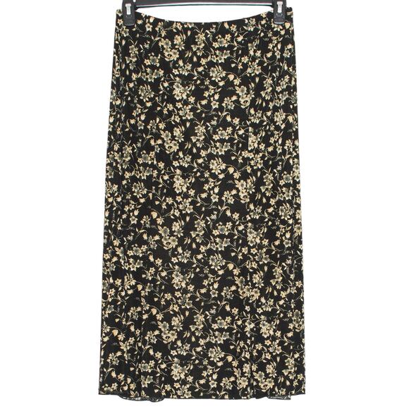 Vintage Skirt Slinky Maxi Floral Boho Cottagecore Fairy Grunge Romantic Black PL - Picture 1 of 4
